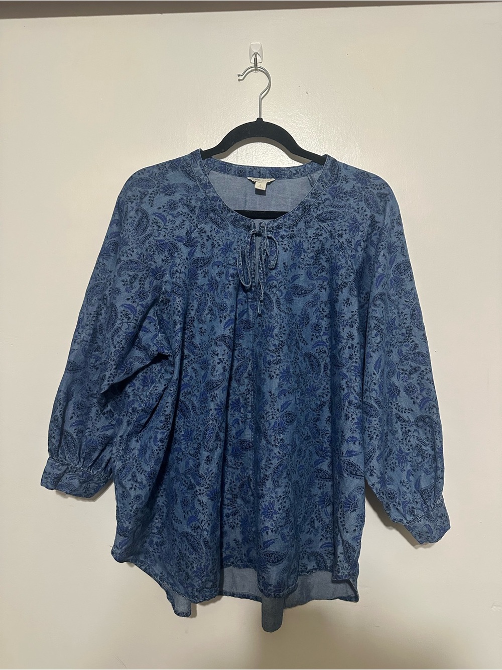 Cato Blue Paisley Tie-Neck Blouse